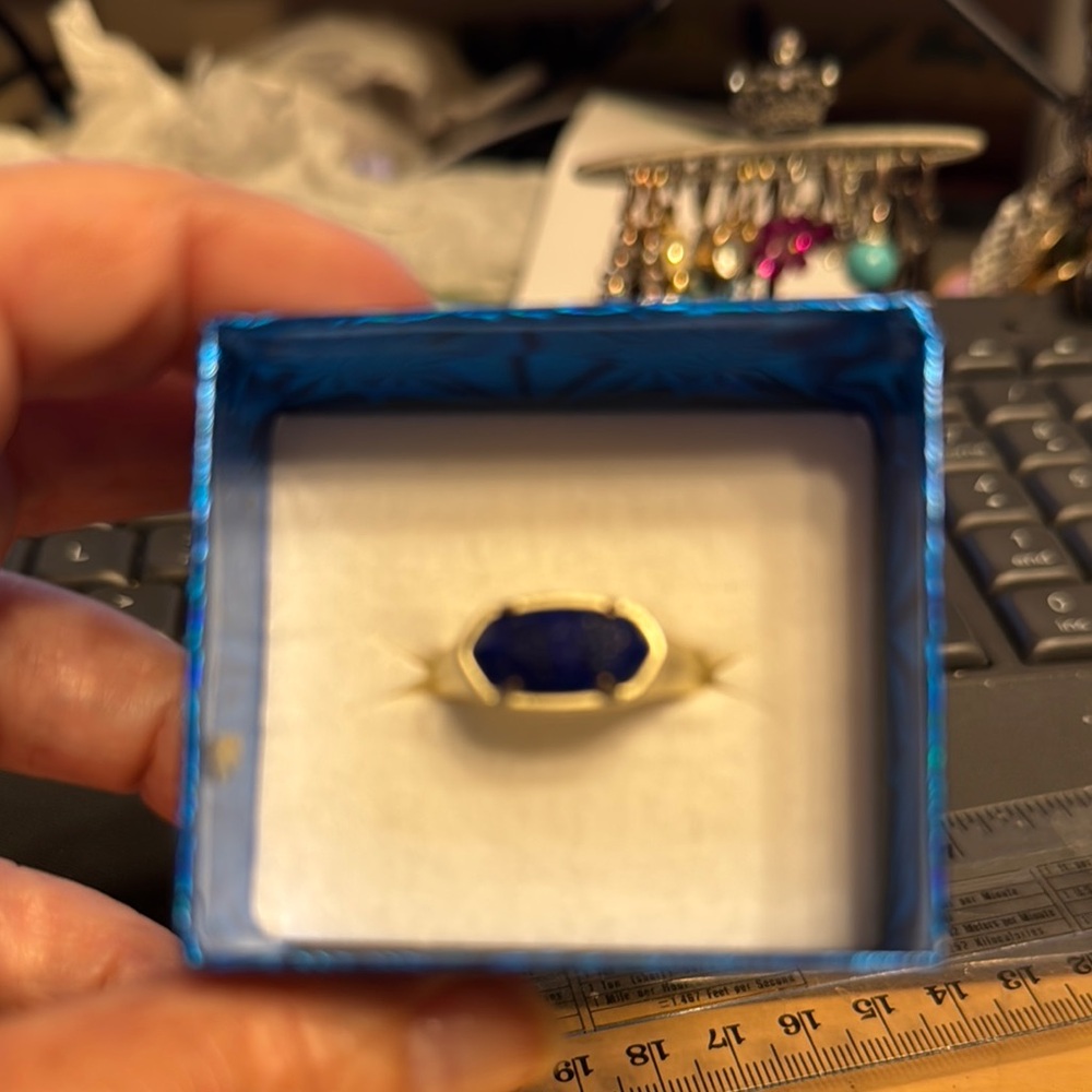 Kendra Scott Gold Ring with Deep Blue Stone